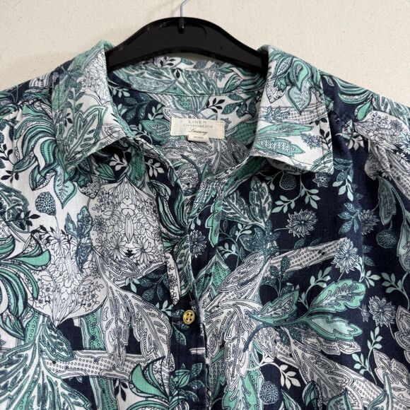 Charter Club Luxury 100% Linen Button Down Shirt Blue White Paisley Woman Sz XL - Picture 6 of 7